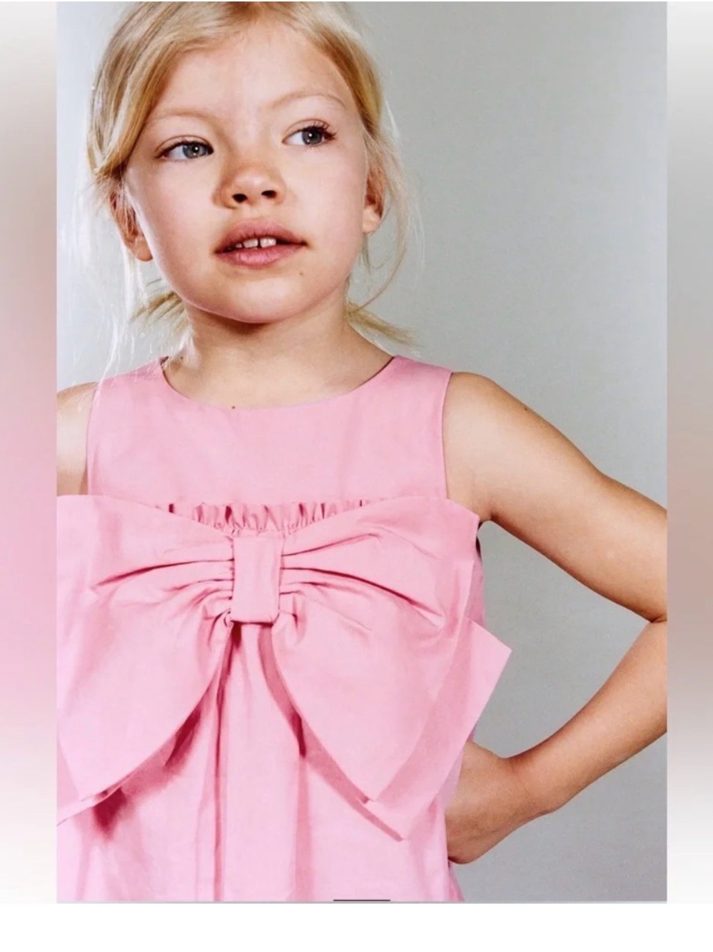 Zara Girls Pink Bow-Front Sleeveless Dress